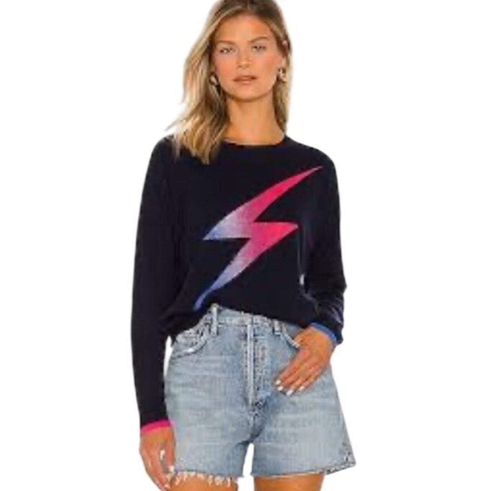 NWT Sugarhill Brighton Rita Sweater Black Multi Lightning Bolt Metallic US 14